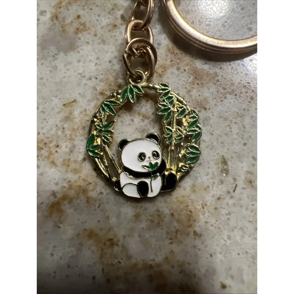 Novelty Keychain Charm PANDA EATING BAMBOO Key Fob Ring